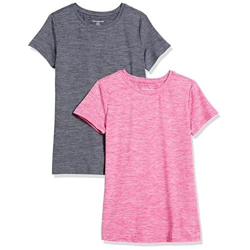 Offerta a tempo: Amazon Essentials T-shirt da donna elasticizzata a maniche corte girocollo (disponibile in taglie forti), confezione da 2, grigio scuro Space Dye/Raspberry Space Dye, S - 0.00% da 20.79 € a 20.79 €
