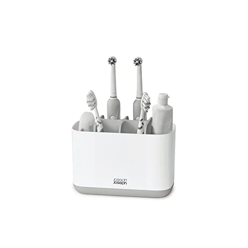 Offerta a tempo: Joseph Joseph EasyStore- Porta Spazzolino, Dentifricio e Filo Interdentale, Compatibile con Spazzolini Elettrici e Tradizionali, 6 Scomparti, Contenitore da Bagno Smontabile- Grande, Grigio/Bianco - 40% da 22.99 € a 13.83 €