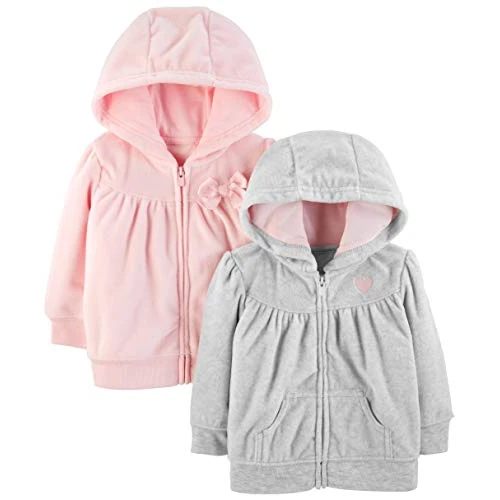 Oferta ograniczona: Simple Joys by Carter's Baby Girls' 2-Pack Fleece Full Zip Hoodies, Light Grey/Pink, 3-6 Months z 23.99 EUR na 14.72 EUR (znizka 39%)