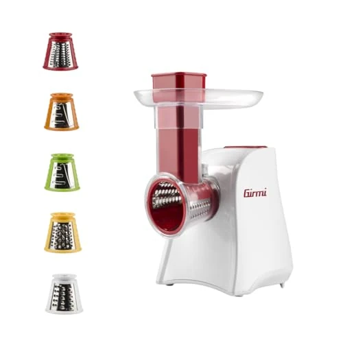 Girmi GT45 Schneidemaschine, Reibe, 5 Edelstahlwalzen, 150 W, Vollständig abnehmbar, Weiß, Rot