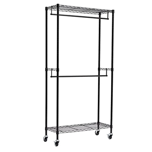 Offerta a tempo: Amazon Basics Stand appendiabiti a doppia barra con rotelle - Nero, 91cm x 35.5 cm x 183 cm (LXPXH) - 15% da 48.39 € a 41.13 €