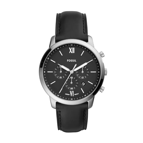 Oferta limitada: Fossil Reloj Neutra para hombre, movimiento cronógrafo de cuarzo con correa de piel, Negro y tono plata de 169.00 € a 108.24 € (ahorro 36%)
