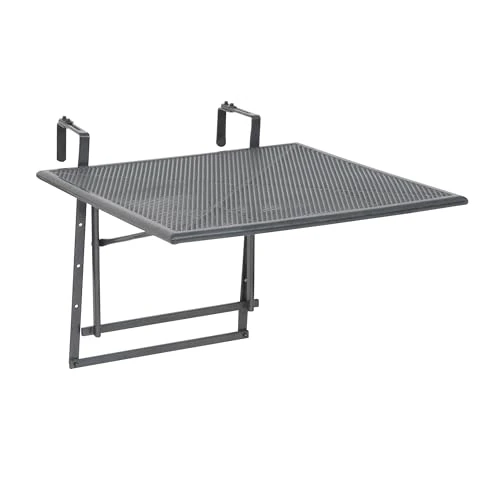 Offerta a tempo: greemotion Tavolino pieghevole da balcone modello “Toulouse”, tavolino da appendere alla ringhiera del balcone, regolabile in altezza, ca. 70 x 47-79 x 88 cm, grigio ferro - 35% da 121.95 € a 79.11 €