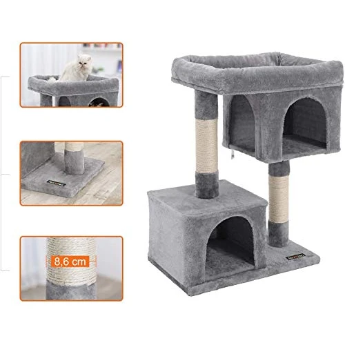 Offerta a tempo: Feandrea Albero per Gatti, 84 cm, Tiragraffi, L, Condominio per Gatti di Grande Taglia fino a 7 kg, Ampio Posatoio, 2 Grotte, Graffiatoio, Grigio Chiaro PCT61W - 44% da 69.99 € a 38.99 €