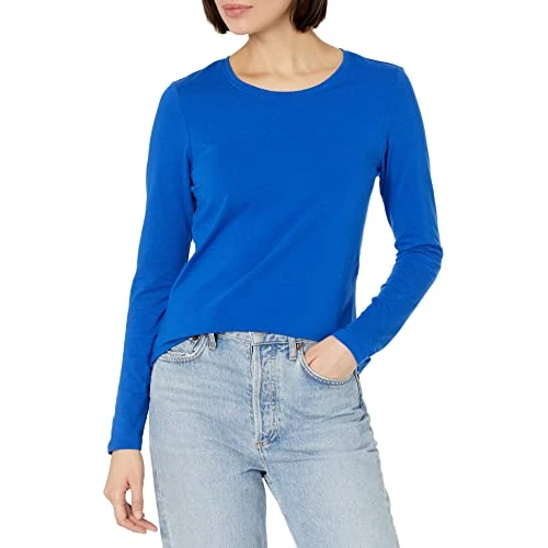 Amazon Essentials Women's Regular-Fit Long-Sleeve Crewneck T-Shirt (Available in Plus Size), Bright Blue, M