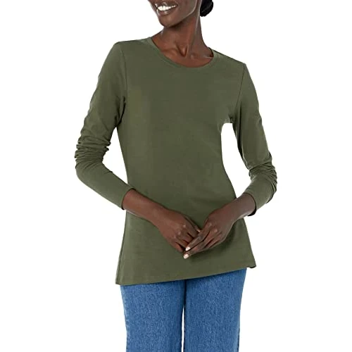 Offerta a tempo: Amazon Essentials T-shirt girocollo da donna a maniche lunghe vestibilità classica (disponibile in taglie forti), verde oliva, M - 12% da 14.70 € a 13.00 €