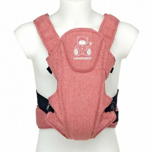 Foppapedretti Marsupio Porta Bimbo Marsupi8, bambini da 3.5 a 9 Kg, rinforzo lombare, spallacci imbottiti, fibbie laterali, utilizzabile fronte genitore/strada riduttore primi mesi incluso,Jeans Rosso