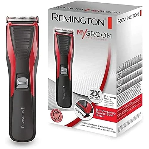 Oferta limitowana: Remington maszynka do włosów, strzyżarka, samoostrzące się ostrza ze stali nierdzewnej, reg. długości 1-23mm, przewodowa, olejek i szczoteczka w zestawie, czerwona/szara, My Groom HC5100 z 72.98 zł na 72.98 zł (oszczędź 0.00%)