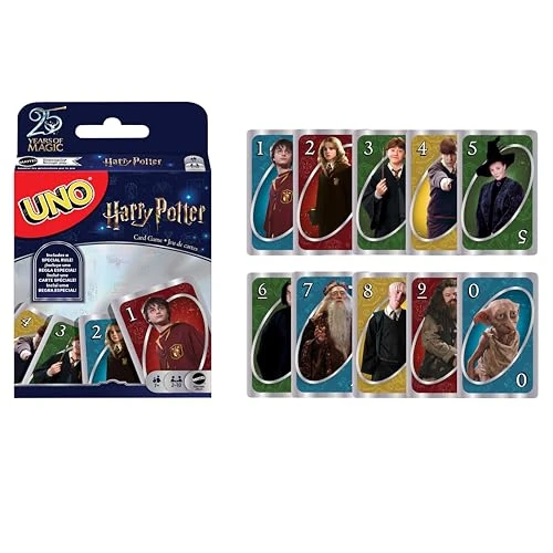 UNO Harry Potter - Kartenspiel mit beliebten Figuren aus der magischen Welt von Hogwarts - mit besonderer Regelkarte und Sprechenden Hut - Geschenk für Harry-Potter-Fans ab 7 Jahren, FNC42