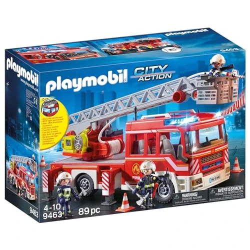 Playmobil 9463 City Action Fire Ladder Unit with Extendable Ladder with Lights and Sound, fire fighter and helicopter toy, fun imaginative role play, playset suitable for children ages 4+