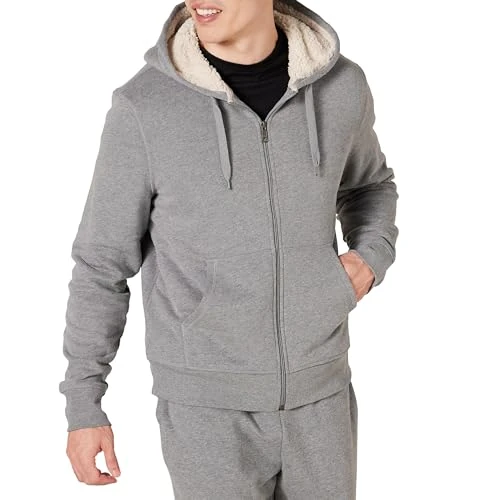 Limited-time offer: Amazon Essentials Men's Sherpa-Lined Full-Zip Fleece Hoodie, Light Grey Heather, XS from 22.00 GBP to 18.70 GBP (save 15%)