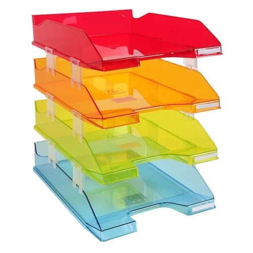Limited-time offer: Exacompta - Ref 113299SETD - Linicolor Stackable Letter Tray Combo Midi (Set of 4) - 347 x 255 x 244mm, Suitable for A4+ Documents, 12 Spacers Included - Assorted Colours from 21.31 £ to 21.31 £ (save 0.00%)