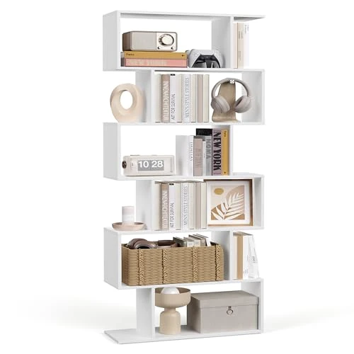 VASAGLE Biblioteca, Librería de 6 Niveles, 24 x 70 x 191,6 cm, Estantería, Armario de Libros, Moderno, Separador de Espacios, Salón, Dormitorio, Estudio, Oficina, Blanco LBC61WT