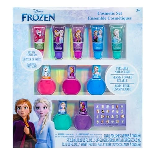 Disney Frozen 2 Super Sparkly Cosmetic Makeup Set for Girls with Lip Gloss Nail Polish Nail Stickers 11 Pcs Perfect for Birthday Gift for Girls by Townley Girl
