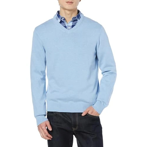 Amazon Essentials Men's V-Neck Pullover Jumper (Available in Big & Tall), Light Blue Heather, XS