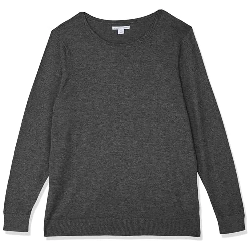 Amazon Essentials Damski lekki sweter z długim rękawem i okrągłym dekoltem (dostępny w dużych rozmiarach), grafitowy wrzos, S