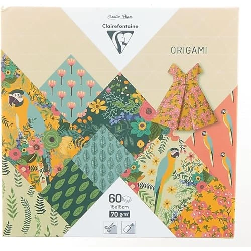 Clairefontaine 95351C - 60 Fogli di carta Origami da 70g/m², Misura 15x15cm, 30 motivi colorati assortiti (2 Fogli per motivo), Hobby creativo Adulti e bambini, collezione Kiribati