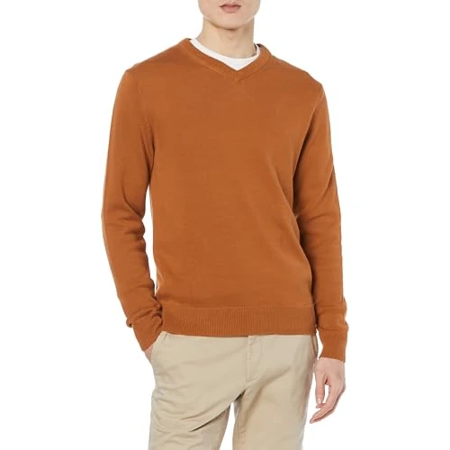 Amazon Essentials Men's V-Neck Pullover Jumper (Available in Big & Tall), Rust, XL