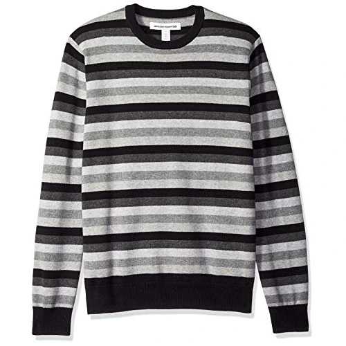Offre limitée : Amazon Essentials Pull à Col Rond et Manches Longues, 100% Coton (Disponible en Grandes Tailles et Grandes Longueurs) Homme, Noir Gris Rayures, S de 17.30 € à 17.30 € (0.00% de remise)