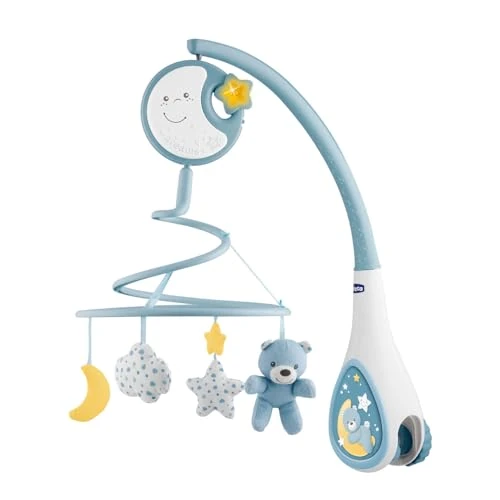 Chicco Next2Dreams Babybett Mobile mit Licht und Musik - 3 in 1 Baby Mobile Kompatibel mit Next2Me Babybett, mit Soundeffekten, Nachtlichtprojektor und Klassischer Musik - 0+ Monate, Blau