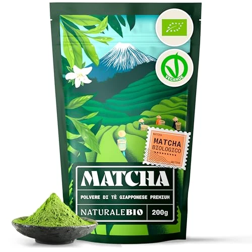 NaturaleBio Japanese Organic Matcha Green Tea Powder - Premium Grade - 200g. Tea Produced in Japan, Uji, Kyoto. Use for Drinking, Smoothie Making and with Milk. Vegan & Vegetarian Friendly