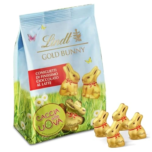Lindt Bag Mini Gold Bunny, Mini Coniglietti di Cioccolato al Latte, Pasqua, in sacchetto 140g