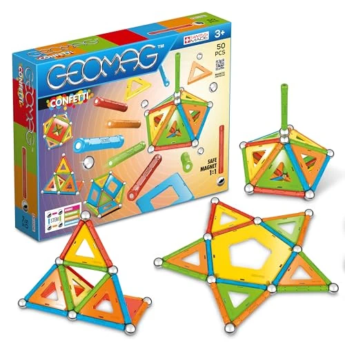 Geomag - Classic Confetti 50 Piezas - Construcciones Magnéticas -Juguetes para Niños 3 Años - Fabricación Suiza -Bloques de Construcción con 16 Varillas, 14 Bolas, 20 Losetas -Juegos Magnéticos Stem