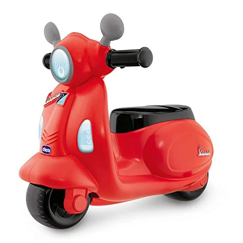 Chicco Moto Porteur pour Enfants, Trotteur Vespa Rouge Primavera, Jouet avec Panneau Electronique, Lumières et Sons, Stabilisateurs avec Roues amovibles, Max 25 kg - Jouet Enfant de 1 à 3 Ans
