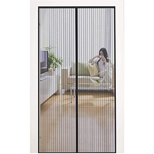 MYCARBON Fly Screen Door Keep Insects Out Mosquito Door Screen (Black/Stripes, 140 * 240cm)