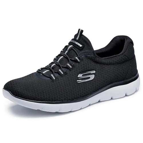 Skechers Donna Summits 12980W Wide Scarpe da ginnastica, Black Mesh/ White Trim, 40 EU Larga