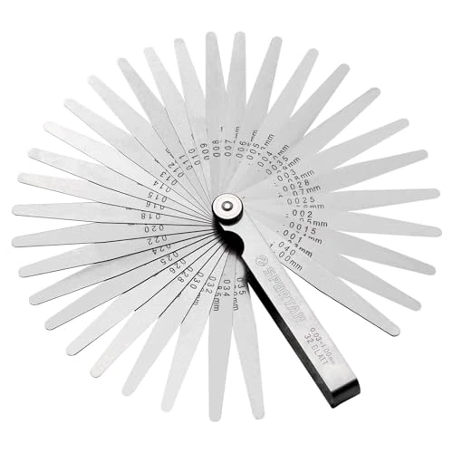 Zeitlich begrenztes Angebot: Spurtar Fühlerlehre 0,03-1,00mm/0,001-0,04" 32 Klingen Konische | Metrisch und Imperial Doppelt Markiert, Für Zündkerzen, Ventile, Kolben, Gitarren, zur Messung der Elektrodenabstandsbreite von 9.99 € auf 9.99 € (0.00% Rabatt)