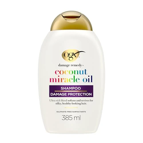 Offerta a tempo: OGX Shampoo Damage Remedy + Coconut Miracle Oil, Shampo idratante e ristrutturante con Olio di Cocco, Tiaré e Vaniglia, Shampoo capelli secchi, danneggiati o crespi con effetto districante, 385 ml - 38% da 8.70 € a 5.41 €