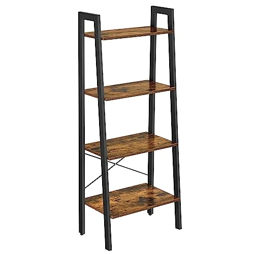 VASAGLE Ladderplank, boekenplank, 4-laags industrieel opbergrek voor woonkamer, slaapkamer, keuken, rustiek bruin en zwart LLS44X