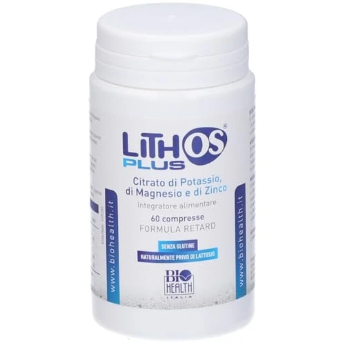 Bio-health Lithos® PLUS - Integratore Alimentare a Base di Citrato di Magnesio e Potassio con Zinco, Supplemento di Potassio, Magnesio e Zinco da Citrati senza Glutine/Lattosio, 60 Compresse Retard