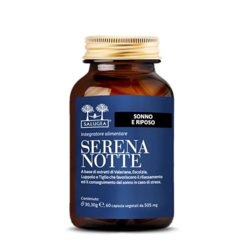 Offerta a tempo: SERENA NOTTE Salugea - Integratore con Valeriana - Contro l'Insonnia - Migliora Durata e Qualità del Sonno - 100% Naturale con Valeriana, Escolzia, Luppolo e Tiglio - 60 Capsule Vegetali - 27% da 38.60 € a 28.30 €