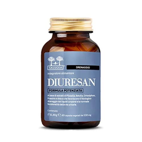 DIURESAN Formula Potenziata Salugea - Integratore 100% Naturale per la Ritenzione Idrica il Drenaggio e la Depurazione - Capsule Vegetali - Flacone In Vetro Scuro (no Plastica) - 60 capsule