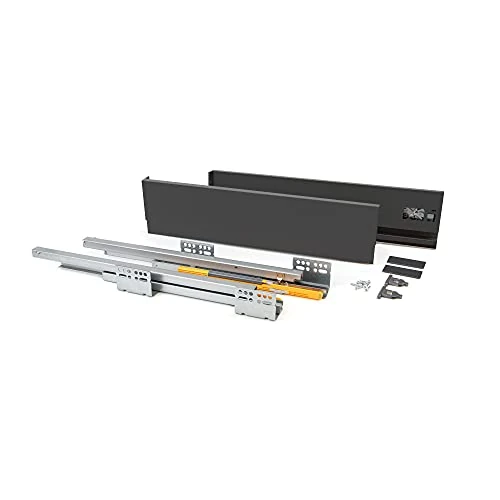 Offerta a tempo: Emuca - Kit cassetto Cucina o Bagno con Guide ad Estrazione Totale e Chiusura Soft, Altezza 138mm e profondità 500mm, Grigio antracite - 0.00% da 41.39 € a 41.39 €