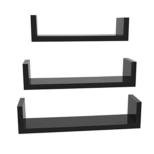 Limited-time offer: SONGMICS Set of 3 Modern Wall Shelves, Floating Storage Shelving with High Gloss Finish, and Invisible Mounting, Black LWS40BK from 19.99 GBP to 16.99 GBP (save 15%)