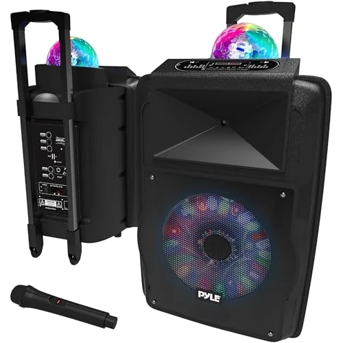 Pyle Partybox, Bluetooth Lautsprecher Groß, 700W- Boombox- mit aufladbare Batterien & Mic Set, Tragbare- Musik box, Karaoke Box- mit Farbige LED, Pa System- mit USB, SD, FM, BT, AUX, Griff & Räder