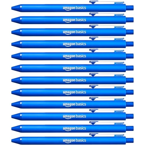 Amazon Basics Penna a sfera a scatto - Blu - Confezione da 12