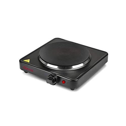 Girmi PE26 Hornillo eléctrico, 1500W, 5 niveles de temperatura, Placa de Hiero fundido, Luz de encendido, Negro