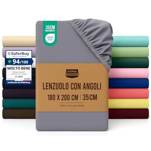 Offerta a tempo: Utopia Bedding Lenzuolo con Angoli - 180x200cm - Grigio - 37% da 17.99 € a 11.40 €