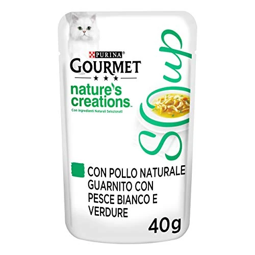 Purina Gourmet Nature's Creations Soup Humide pour Chats au Poulet, Poisson Blanc et légumes 32 sachets de 40 g
