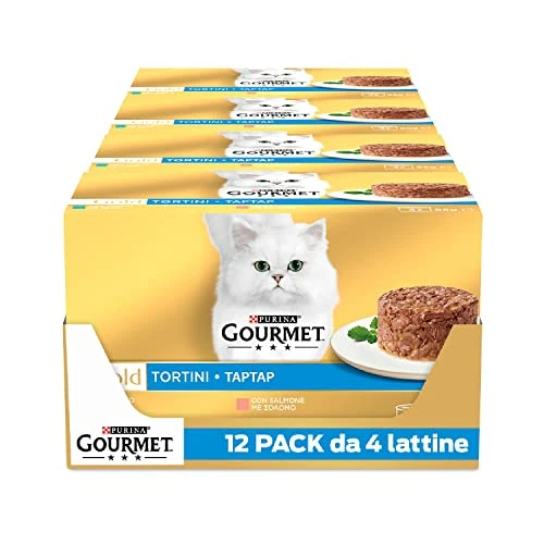 Purina Gourmet Gold Hartig torentje, natvoer voor katten met zalm en tonijn, 48 blikjes van 85 g
