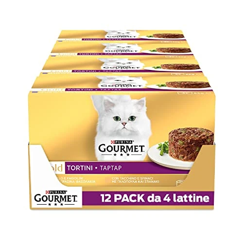 GOURMET Gold Cibo Umido per Gatti Adulti Tortini con Agnello e Spinaci 48 Lattine da 85g