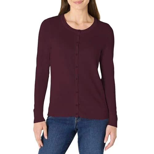 Offerta a tempo: Amazon Essentials Cardigan Girocollo Leggero (Taglie Forti Disponibili) Donna, Bordeaux, S - 0.00% da 18.31 € a 18.31 €