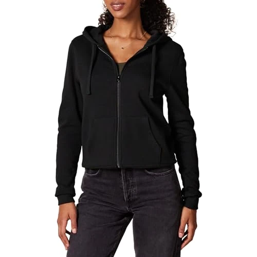 Amazon Essentials Damen Fleece-Hoodie mit durchgehendem Reißverschluss (in Übergröße erhältlich), Schwarz, M