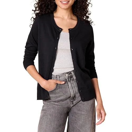Amazon Essentials Cardigan Girocollo Leggero (Taglie Forti Disponibili) Donna, Nero, XXL