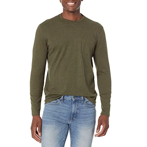 Limited-time offer: Amazon Essentials Men's Slim-Fit Long-Sleeve T-Shirt, Olive Heather, S from 9.40 GBP to 9.40 GBP (save 0%)