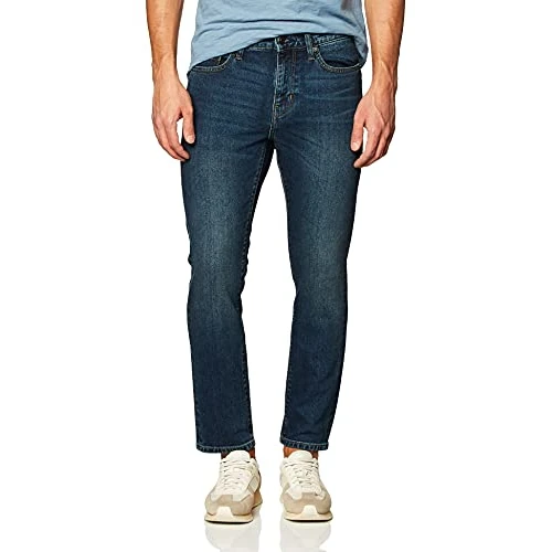 Limited-time offer: Amazon Essentials Men's Slim-Fit Jeans - Discontinued Colours, Dark Wash, 28W / 30L from 12.49 GBP to 12.49 GBP (save 0%)